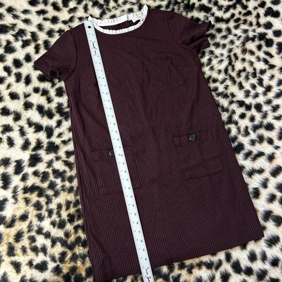 Loft Houndstooth Ruffle Neckline Short Sleeve Shift Dress 2P - Picture 5 of 7